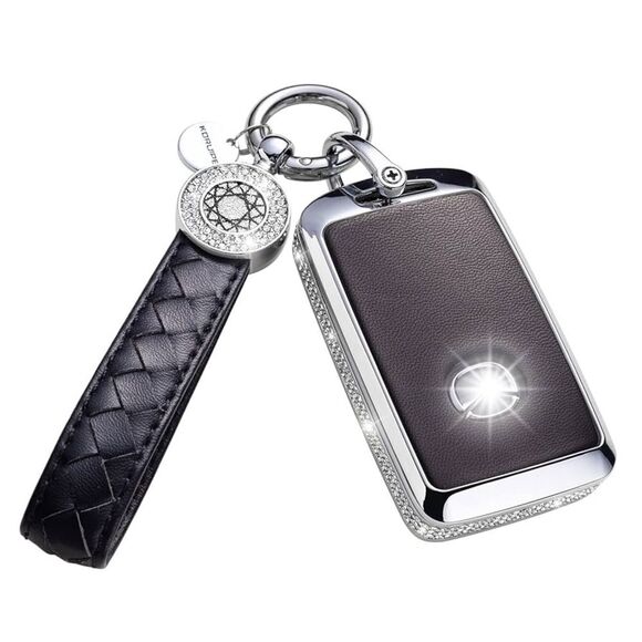 Accessories - Black Leather Crystal Key Fob Cover Case for Mazda 3 CX-5 CX-30 CX-10 2019-2022